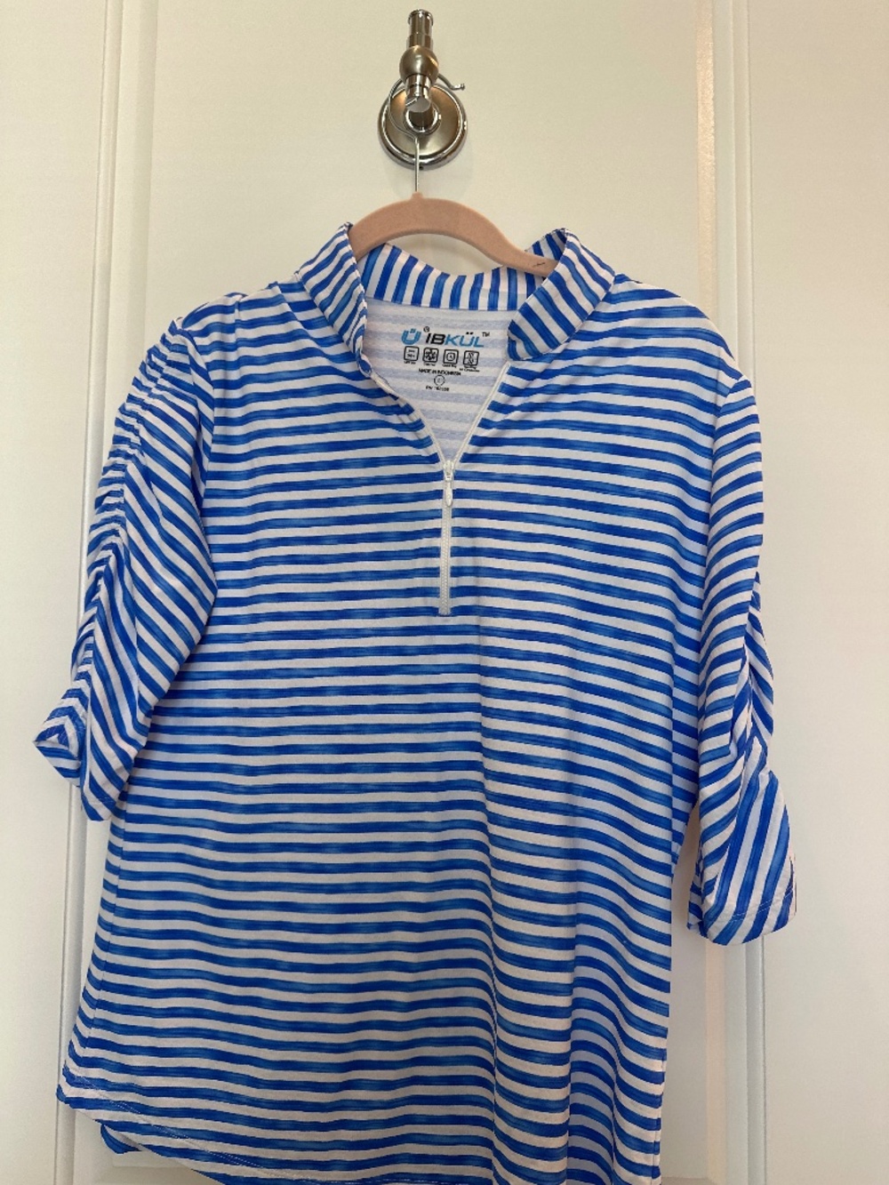 IBKUL Royal Blue and White Striped Half-Zip Tunic